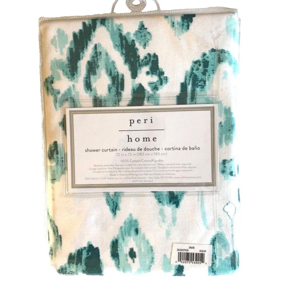 Peri Home Fabric Shower Curtain 72x72 Jewel Tone Jade Print Fabric Guest Bath
